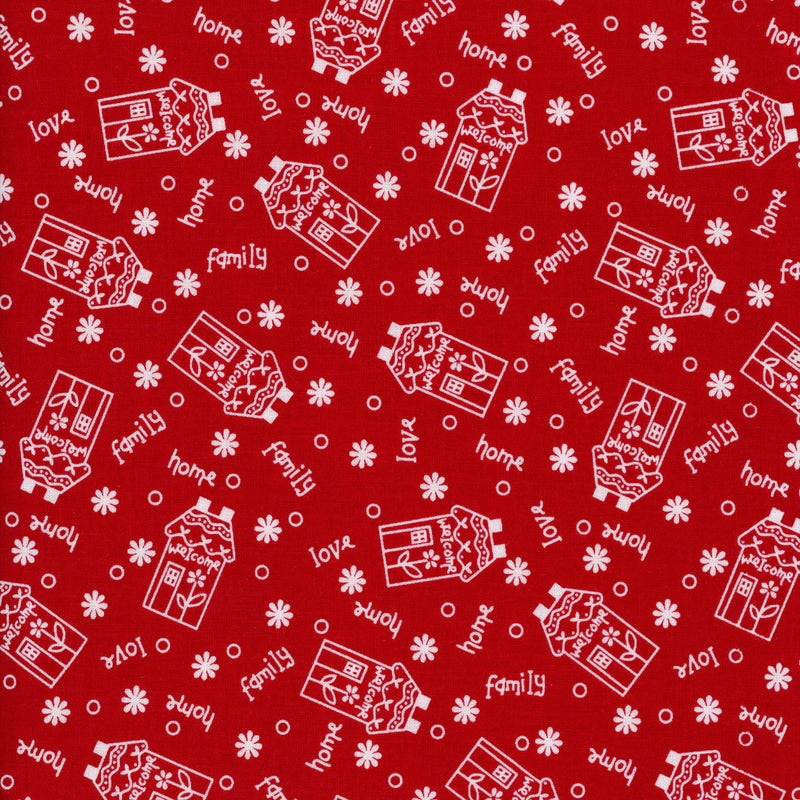 Henry Glass & Co., Inc Redberrry Lane by Gail Pan - Patchwork and Quilting Fabric from Brown's Craft Shed (Tags: Fabric craft dots family Gail Pan Henry Glass & Co. home houses love novelty patchwork playful quilting red Redberry Lane specialty text tossed print valentines day whimsical white )