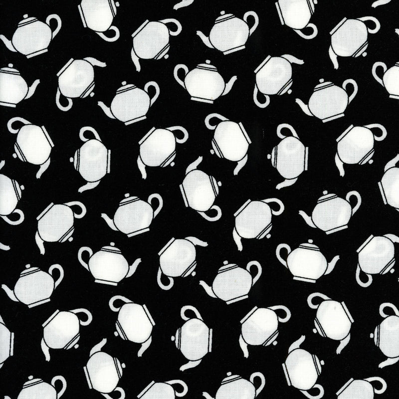 Makower UK The Henley Studio Teapots - Patchwork and Quilting Fabric from Brown's Craft Shed (Tags: Fabric kitchen Makower UK novelty patterns playful tea The Henley Studio whimsical white )