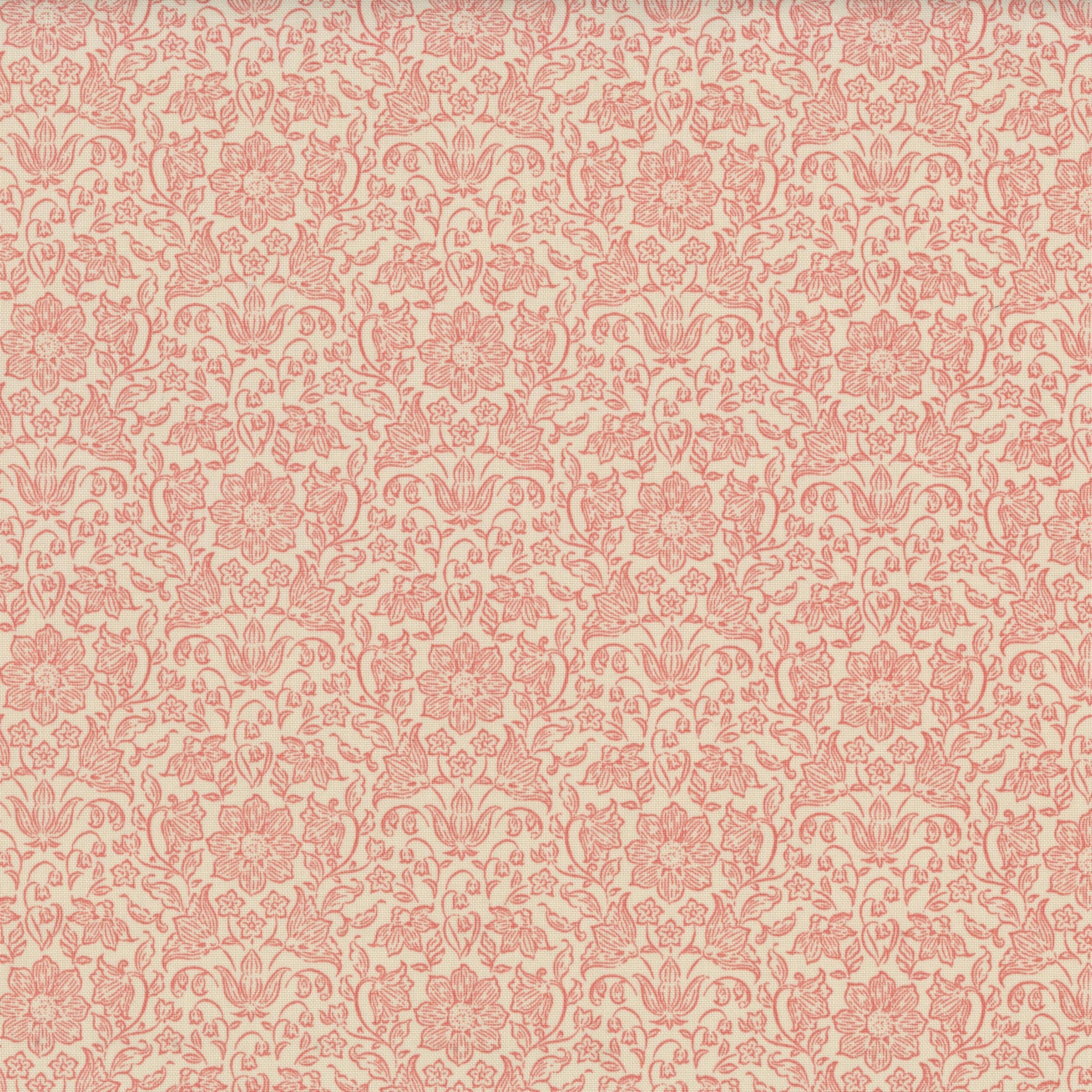 Tilda Songbird - Lila Peach - Patchwork and Quilting Fabric from Brown's Craft Shed (Tags: Fabric blenders classic cottage cream Floral garden pastel pink romantic Tilda Tilda Songbird vines vintage )