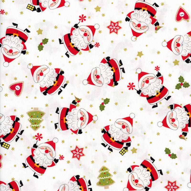 Nutex - Little Santa by Susan Wheeler Design - Patchwork and Quilting Fabric from Brown's Craft Shed (Tags: Fabric children christmas tree festive green holiday holly novelty Nutex playful red santa snowflakes Susan Wheeler whimsical white )