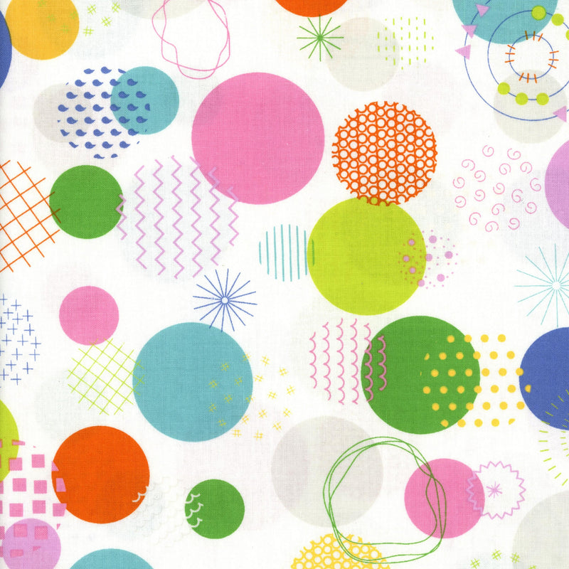 Riley Blake Designs Celebrate Multi by Sue Daley - Patchwork and Quilting Fabric from Brown's Craft Shed (Tags: Fabric bright children circles colourful doodle dots modern multi novelty playful Riley Blake Designs Spots textures whimsical white )