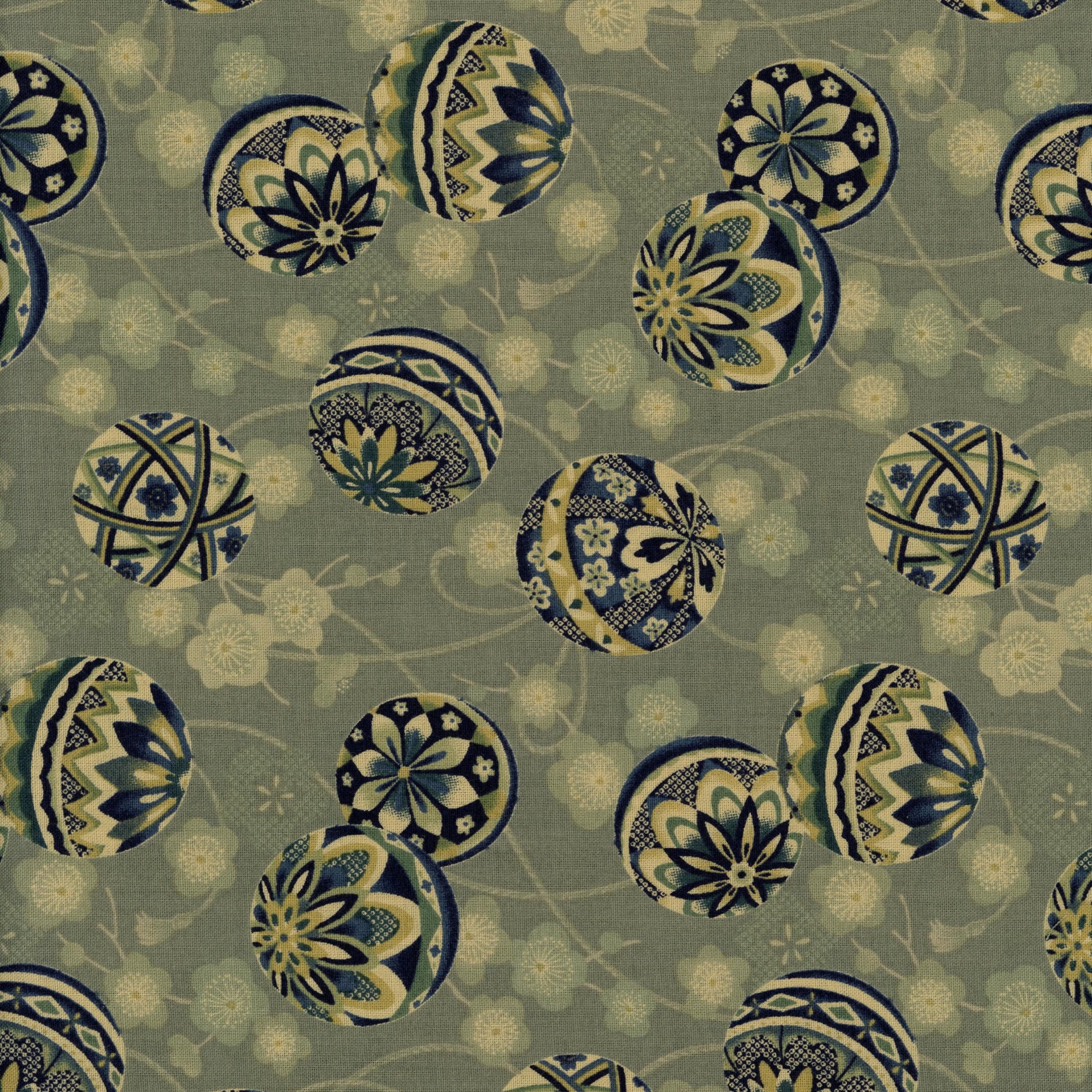 Nutex Akan - Patchwork and Quilting Fabric from Brown's Craft Shed (Tags: Fabric Akan blue circles cream decorative Floral Geometric green nature Nutex patterns sage textures traditional-inspired )