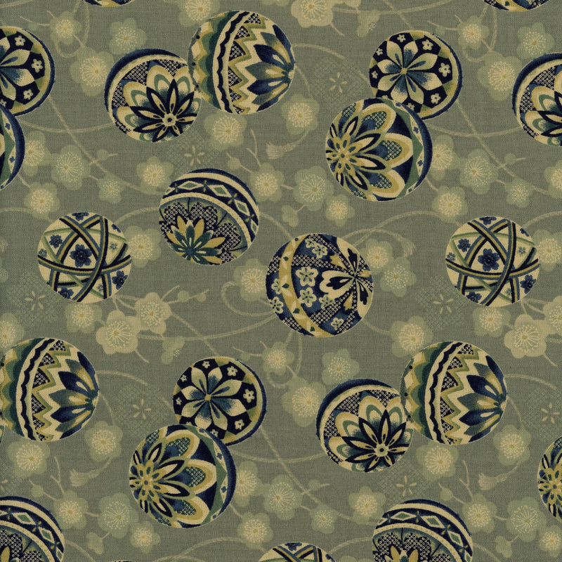 Nutex Akan - Patchwork and Quilting Fabric from Brown's Craft Shed (Tags: Fabric Akan blue circles cream decorative Floral Geometric green nature Nutex patterns sage textures traditional-inspired )