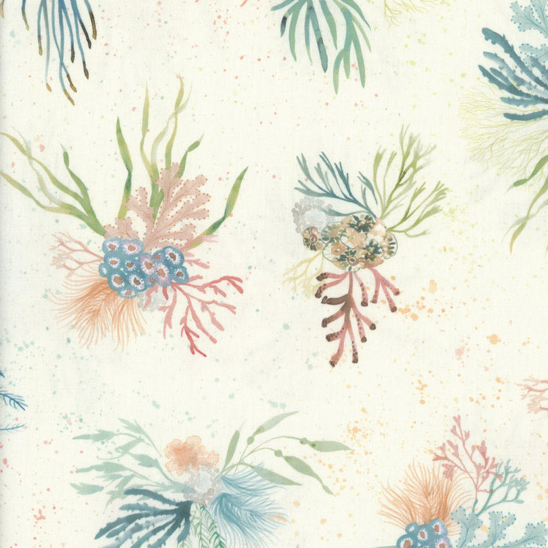 Maywood Studio Seascape - Driftwood Reef - Patchwork and Quilting Fabric from Brown's Craft Shed (Tags: Fabric beach blue coastal coral cream green nature ocean patterns plants sea life teal water watercolour )