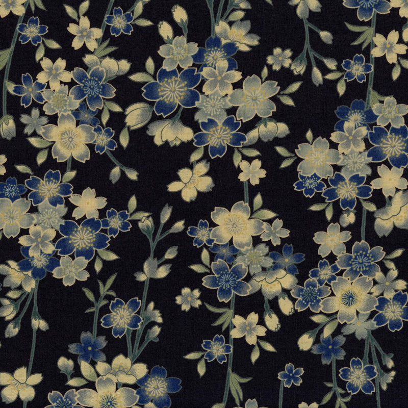 Nutex Sevenberry - Patchwork and Quilting Fabric from Brown's Craft Shed (Tags: Fabric blossoms blue cream dark background elegant Floral garden ivory nature navy Nutex Sevenberry traditional )