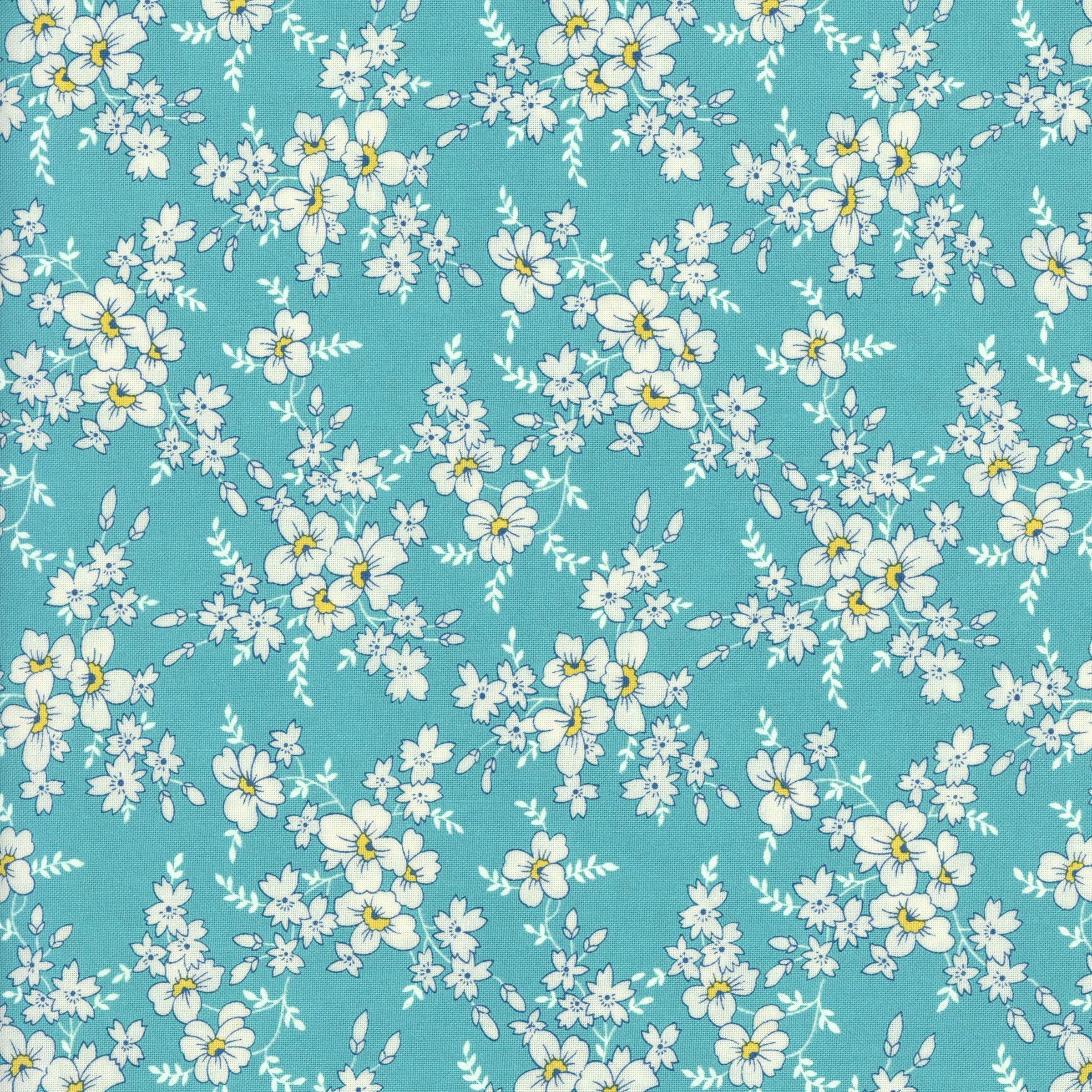 Moda Time and Again by Linzee Kull McCray - Patchwork and Quilting Fabric from Brown's Craft Shed (Tags: Fabric aqua Linzee Kull McCray Moda Fabrics Time and Again vintage style white flowers )