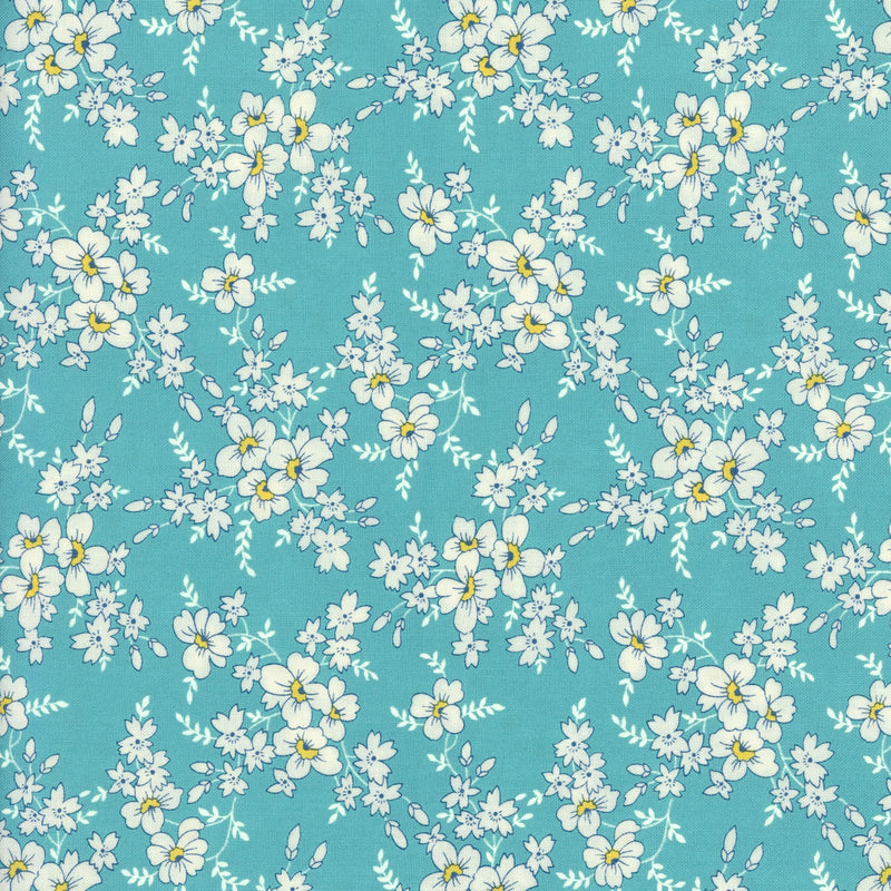 Moda Time and Again by Linzee Kull McCray - Patchwork and Quilting Fabric from Brown's Craft Shed (Tags: Fabric aqua Linzee Kull McCray Moda Fabrics Time and Again vintage style white flowers )