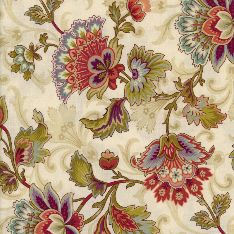 Andover Fabrics Edyta Sitar of Laundry Basket Quilts Dahlia Canterberry - Patchwork and Quilting Fabric from Brown's Craft Shed (Tags: Fabric blue borders cream green jacobean ornamental patchwork purple quilting red statement traditional vintage )