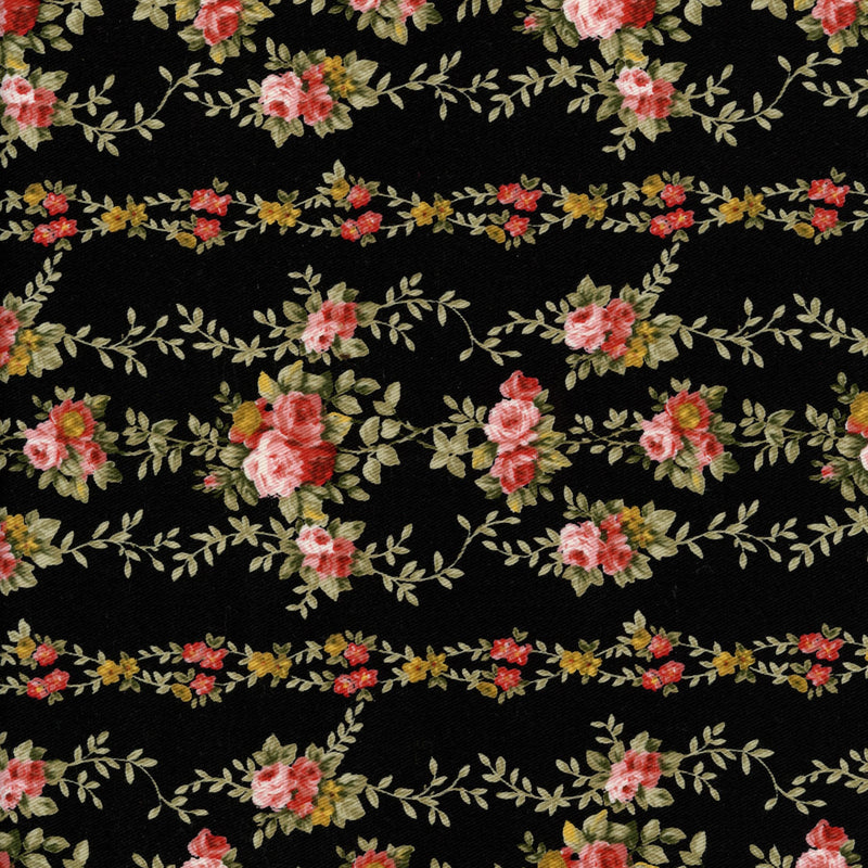 Rose Garland Noir - Patchwork and Quilting Fabric from Brown's Craft Shed (Tags: Fabric Floral garden gold patterns pink red roses traditional vintage )
