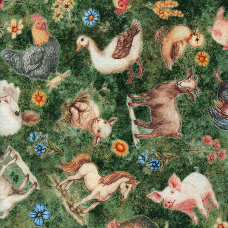 QT Fabrics Lil Farmers by Morris Creative Group - Patchwork and Quilting Fabric from Brown's Craft Shed (Tags: Fabric animals chicken children duck farm goat green horse lamb Lil Farmers Morris Creative Group nature novelty pig playful QT Fabrics )