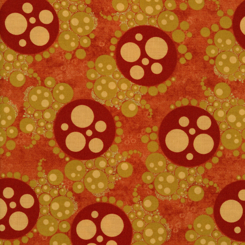 Andover Bubble & Swirl - Patchwork and Quilting Fabric from Brown's Craft Shed (Tags: Fabric Andover autumn tones Bubble & Swirl bubbles circles Geometric modern multi olive orange patterns playful red textures )