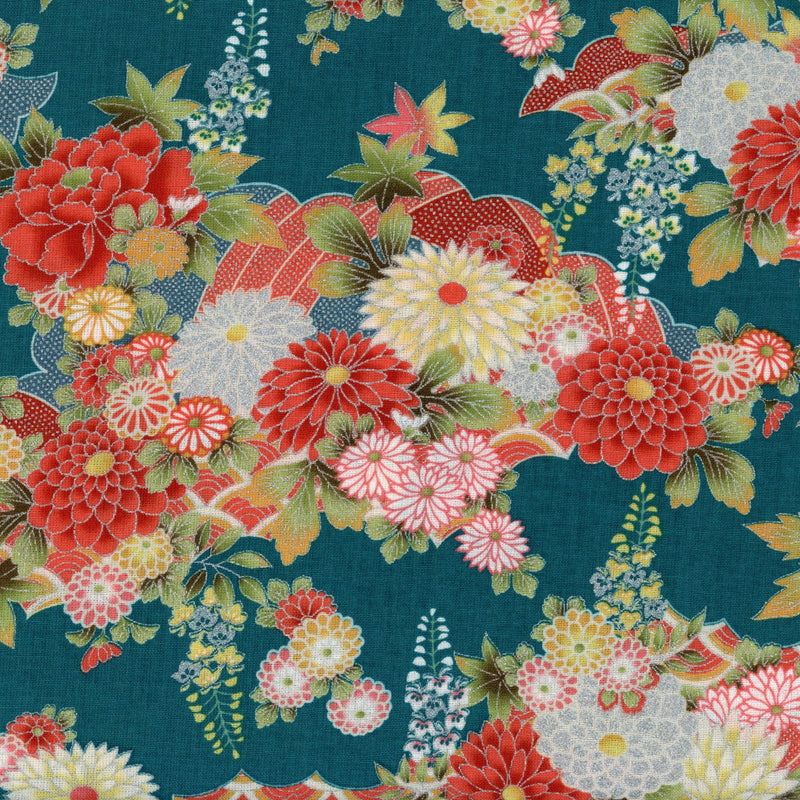 Andover Fabrics Nora's Garden by Shauna Doris - Patchwork and Quilting Fabric from Brown's Craft Shed (Tags: Fabric Andover Fabrics cream elegant Floral flowers garden green nature Nora's Garden red Shauna Doris teal vintage )
