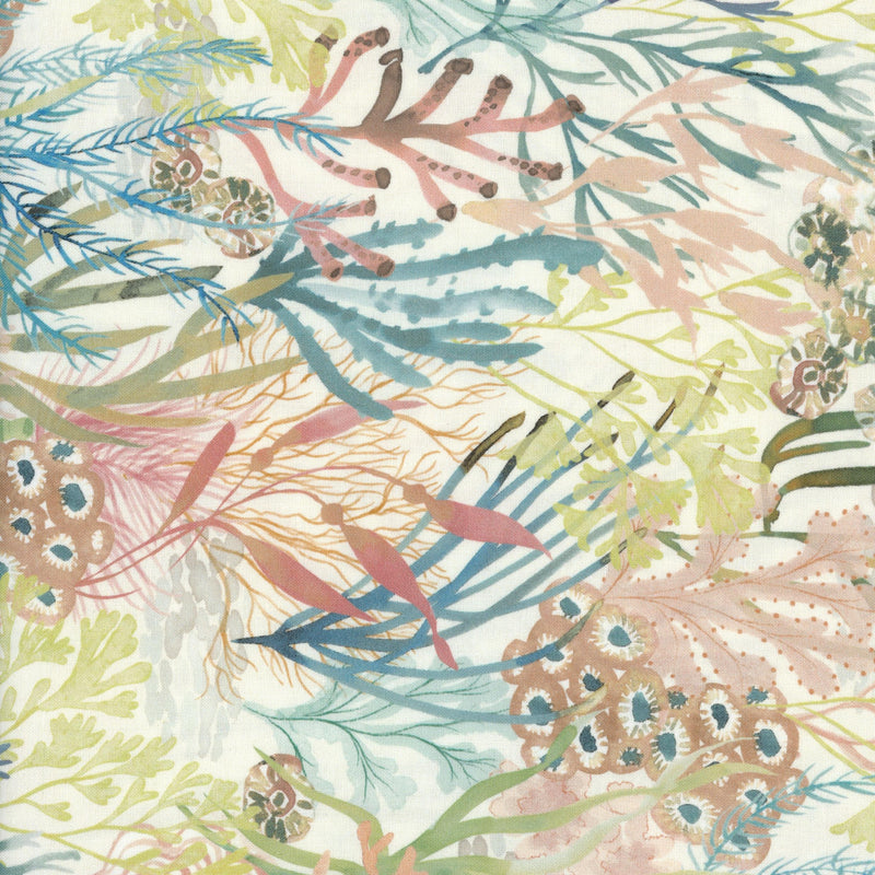 Maywood Studio Seascape - Ocean Garden Drift - Patchwork and Quilting Fabric from Brown's Craft Shed (Tags: Fabric beach blue coastal coral green nature ocean patterns pink plants sea life teal water watercolour )