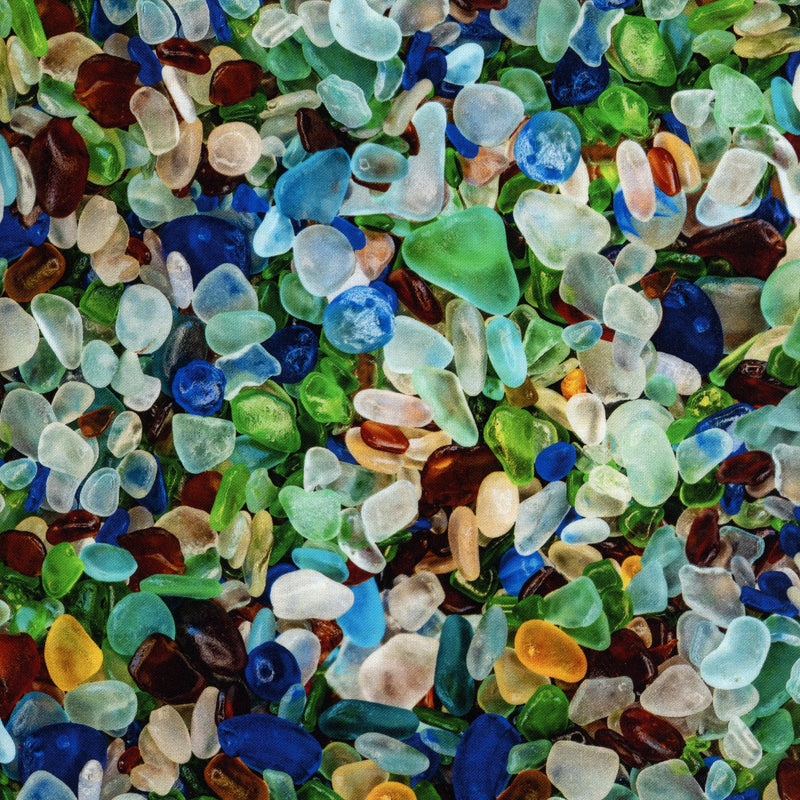 Hoffman Seaglass - Patchwork and Quilting Fabric from Brown's Craft Shed (Tags: Fabric beach blue coastal green Hoffman mosaic multi nature ocean pebbles Seaglass textures water whimsical )