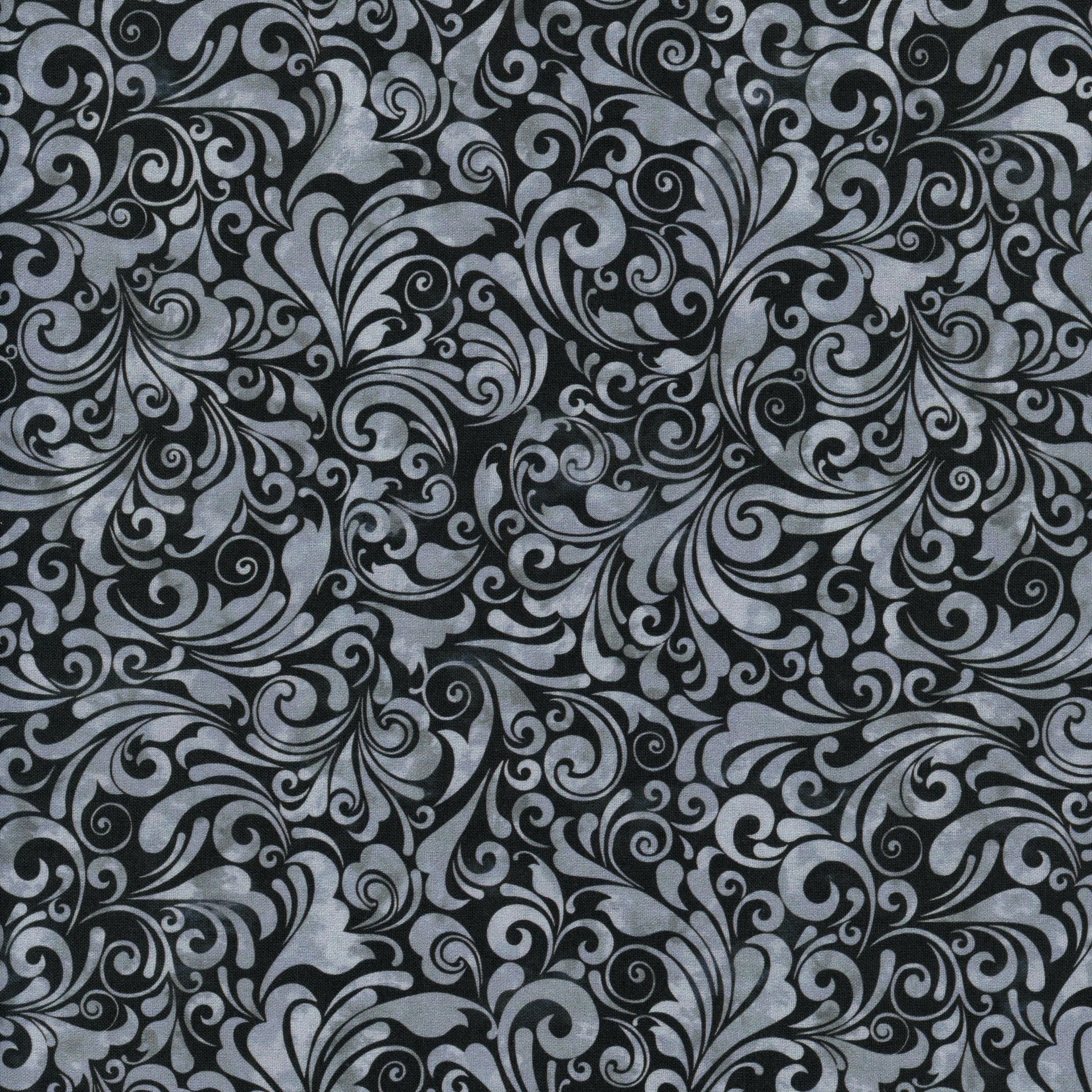 In The Beginning Fabrics - Prism II by Jason Yenter - Patchwork and Quilting Fabric from Brown's Craft Shed (Tags: Fabric Black blenders border charcoal classic dramatic elegant Floral grey Jason Yenter Prism II scroll vines )