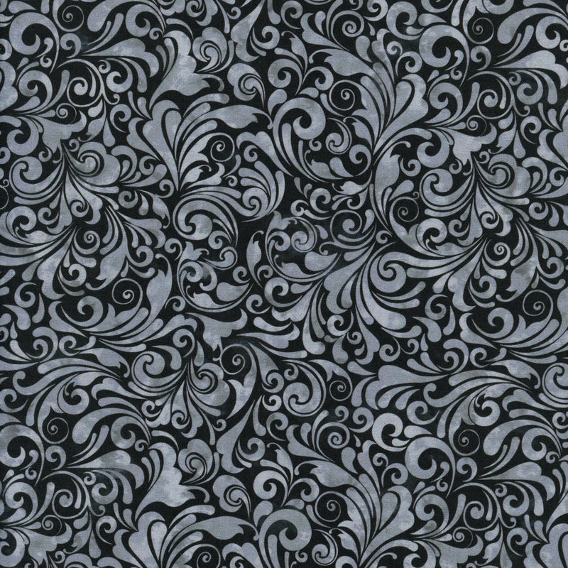 In The Beginning Fabrics - Prism II by Jason Yenter - Patchwork and Quilting Fabric from Brown's Craft Shed (Tags: Fabric Black blenders border charcoal classic dramatic elegant Floral grey Jason Yenter Prism II scroll vines )