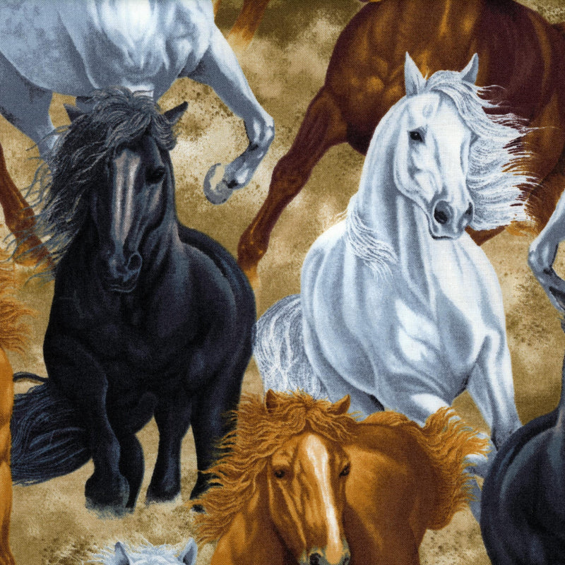 Timeless Treasures "Untamed" by Chong-A Hwang - Patchwork and Quilting Fabric from Brown's Craft Shed (Tags: Fabric animal Black Brown horses nature Neutral quilting cotton rustic Timeless Treasures Western wildlife )