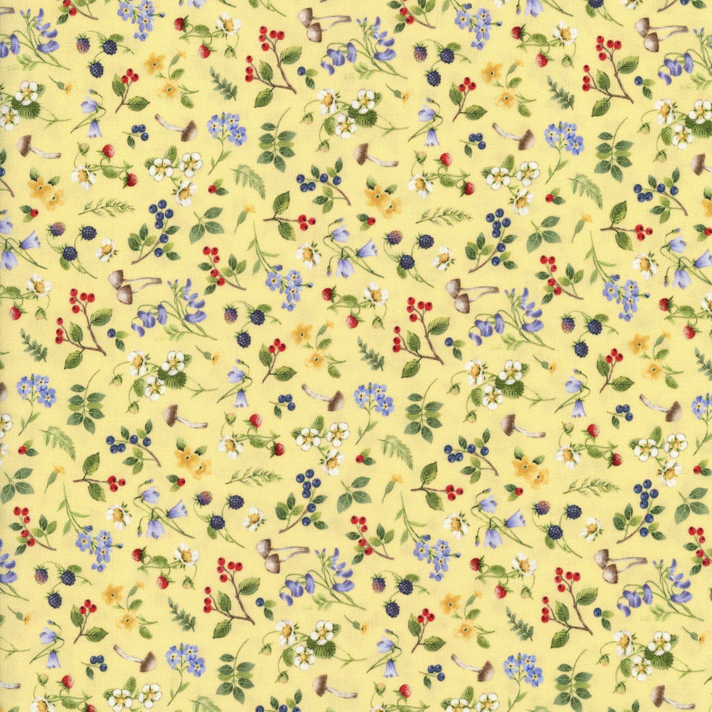 Northcott Country Mouse by Deborah Edwards - Yellow Multi Small Floral Toss