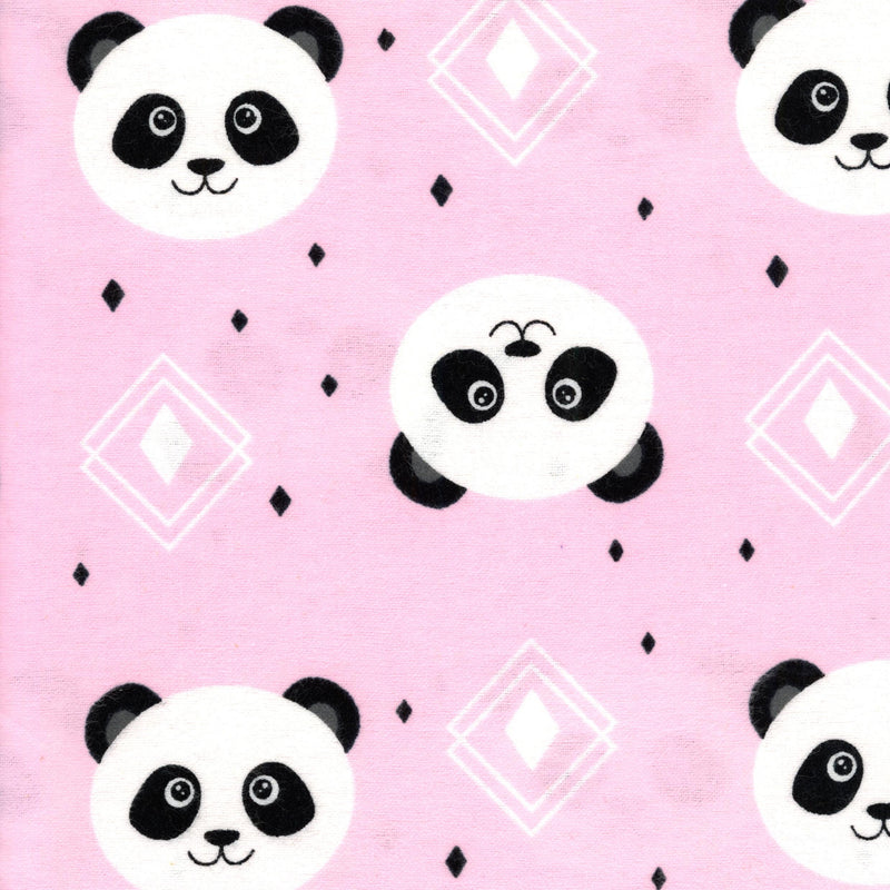 Fabric Freedom Pandas Flannel - Patchwork and Quilting Fabric from Brown's Craft Shed (Tags: Fabric animal animals baby Black children diamonds Fabric Freedom flannel nursery panda pink playful white )