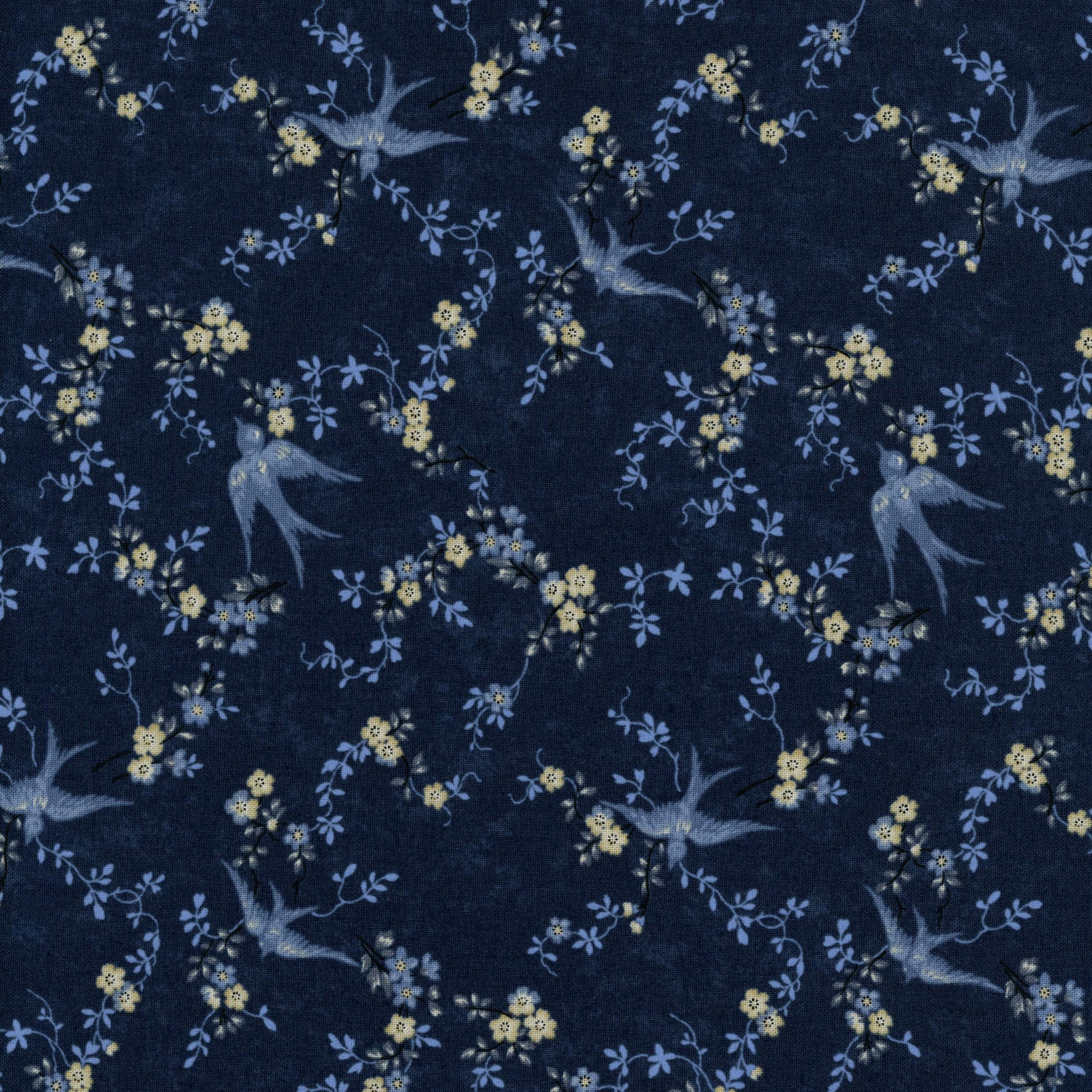 Moda Bluebirds Nest by Kansas Trouble - Patchwork and Quilting Fabric from Brown's Craft Shed (Tags: Fabric birds blossoms blue Bluebirds Nest country style Kansas Troubles Moda nature navy Neutral patterns traditional vines wildlife )