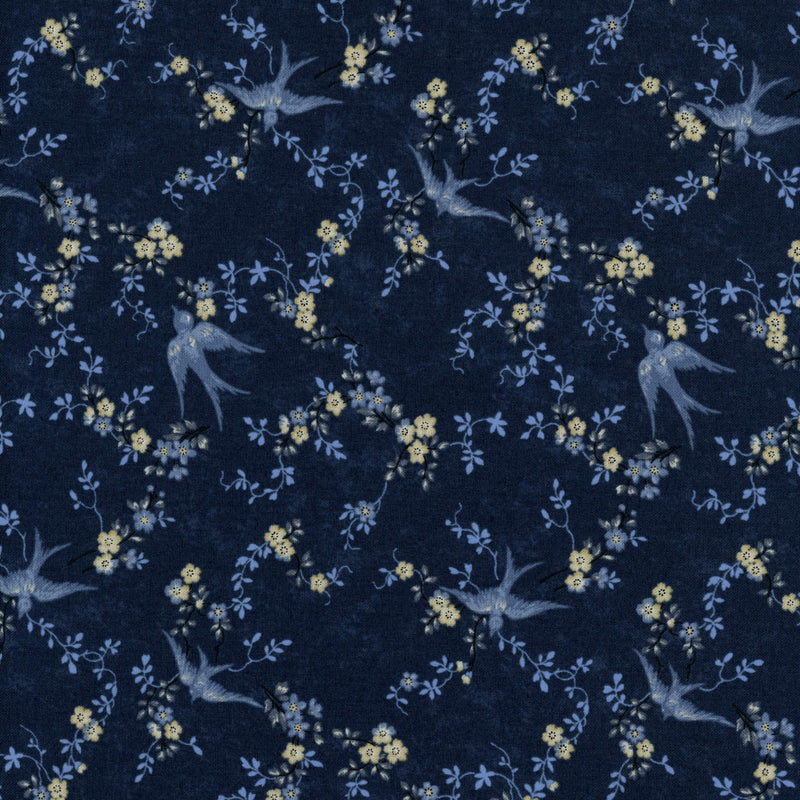 Moda Bluebirds Nest by Kansas Trouble - Patchwork and Quilting Fabric from Brown's Craft Shed (Tags: Fabric birds blossoms blue Bluebirds Nest country style Kansas Troubles Moda nature navy Neutral patterns traditional vines wildlife )