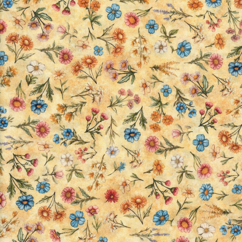 QT Fabrics Lil Farmers by Morris Creative Group - Patchwork and Quilting Fabric from Brown's Craft Shed (Tags: Fabric blue cream ditsy floral Floral flowers garden Lil Farmers Morris Creative Group nature orange pink QT Fabrics vintage whimsical )