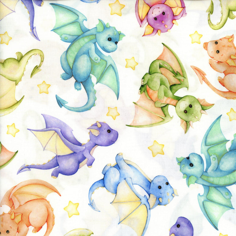 In The Beginning Dragon Friends by ITB Studios - Patchwork and Quilting Fabric from Brown's Craft Shed (Tags: Fabric animals children dragons fantasy multi novelty pastel playful whimsical )