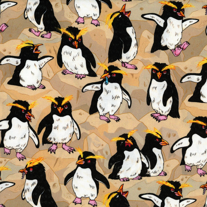 KK Fabrics Marta Tesoro Milvale Design Studio Charming Coastal Creatures Rockhopper Fun - Patchwork and Quilting Fabric from Brown's Craft Shed (Tags: Fabric animals beige bird cartoon children coastal nature novelty ocean penguin playful whimsical wildlife )