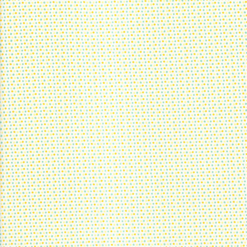 Riley Blake Designs Ivy Trellis by Gabriella Hunter - Aqua & Sunbeam Mini Dots - Patchwork and Quilting Fabric from Brown's Craft Shed (Tags: Fabric basics blenders children Gabriella Hunter Ivy Trellis modern patterns playful polka dots quilting Riley Blake Spots teal white )