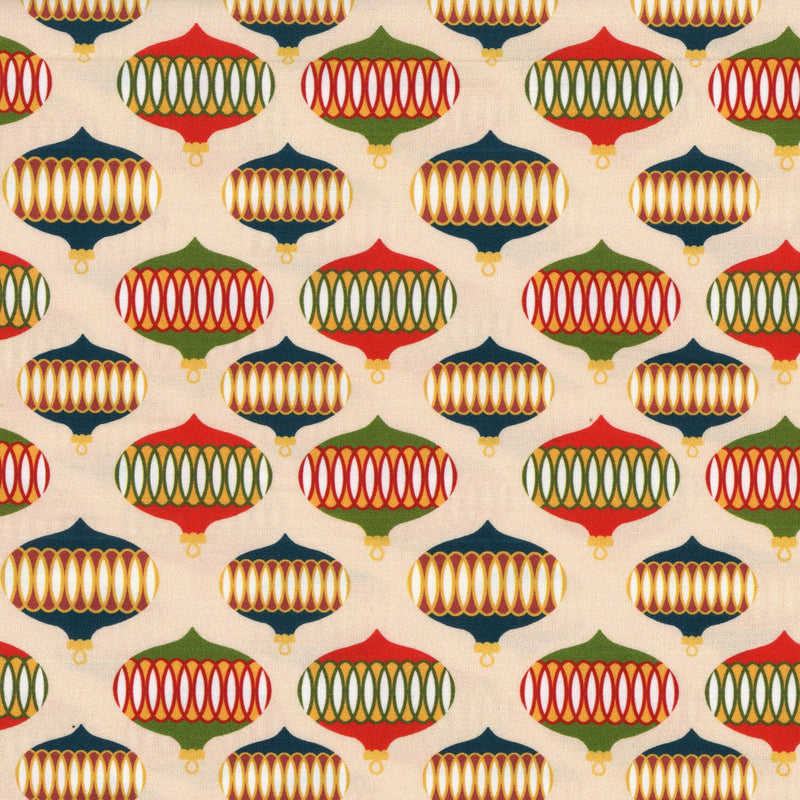 Devonstone Collection Dear Santa - Retro Baubles - Patchwork and Quilting Fabric from Brown's Craft Shed (Tags: Fabric christmas cream Dear Santa festive gold green holiday novelty patterns red whimsical )