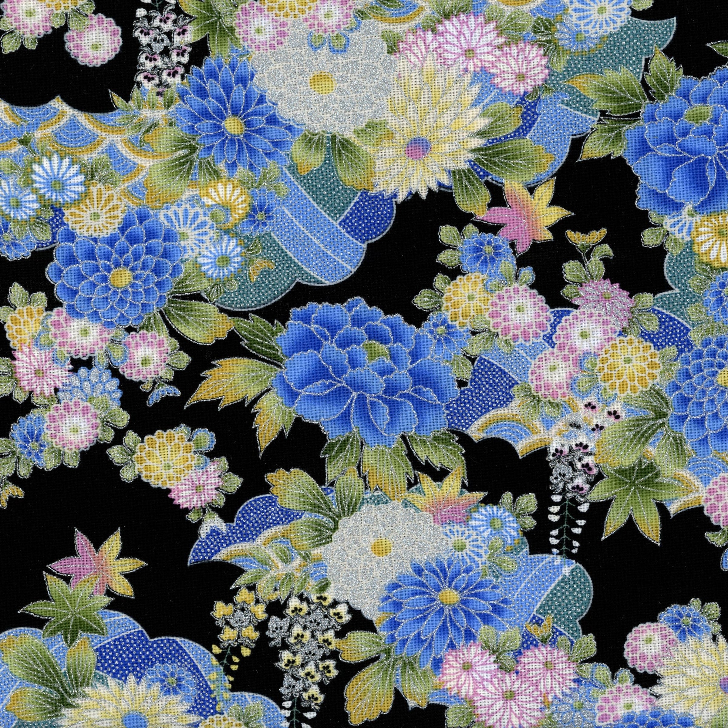 Nutex Lotte - Patchwork and Quilting Fabric from Brown's Craft Shed (Tags: Fabric blue elegant Floral garden green Japanese inspired Lotte multi nature Nutex pink traditional )