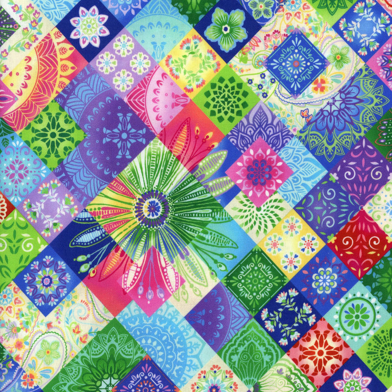 Blank Quilting Corporation - Royal Multi - Patchwork Medallions by Studio E - Patchwork and Quilting Fabric from Brown's Craft Shed (Tags: Fabric blue bright green mosaic multi patchwork patterns pink purple )