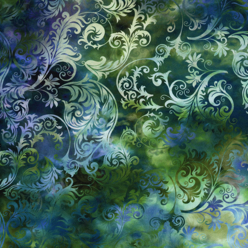 Lloyd Curzon - Floragraphix V by Jason Yenter for In The Beginning Fabrics - Patchwork and Quilting Fabric from Brown's Craft Shed (Tags: Fabric blue botanical cotton elegant Floragraphix V Floral forest green Jason Yenter Lloyd Curzon nature patchwork quilting scroll teal watercolour )