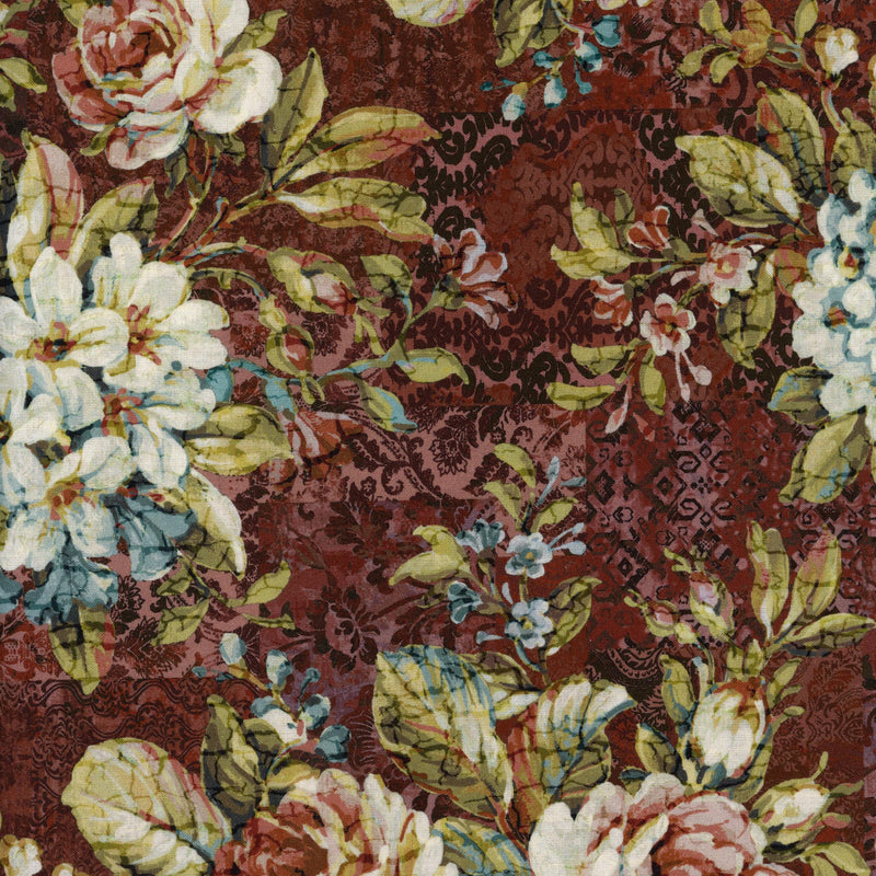 In The Beginning Fabrics - Carpet Bag Romance by Jason Yenter - Patchwork and Quilting Fabric from Brown's Craft Shed (Tags: Fabric burgundy Carpet Bag Romance cream damask feature print Floral Jason Yenter maroon multi nature ornate pink red teal vintage )