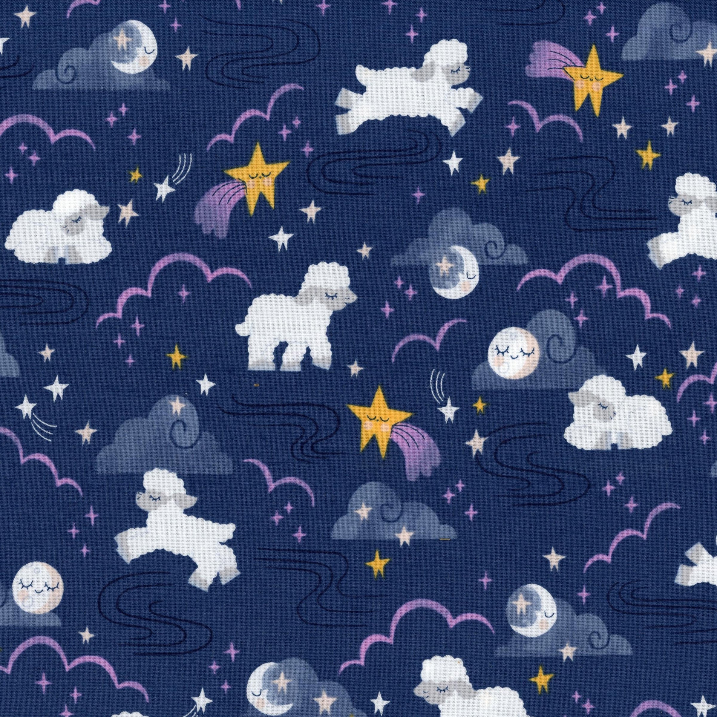 Riley Blake Designs - Twinkle Little Star by Natalia Juan Abello - Patchwork and Quilting Fabric from Brown's Craft Shed (Tags: Fabric blue children clouds lamb moon Natalia Juan Abello navy nursery pink Riley Blake Designs sheep Twinkle Little Star whimsical )