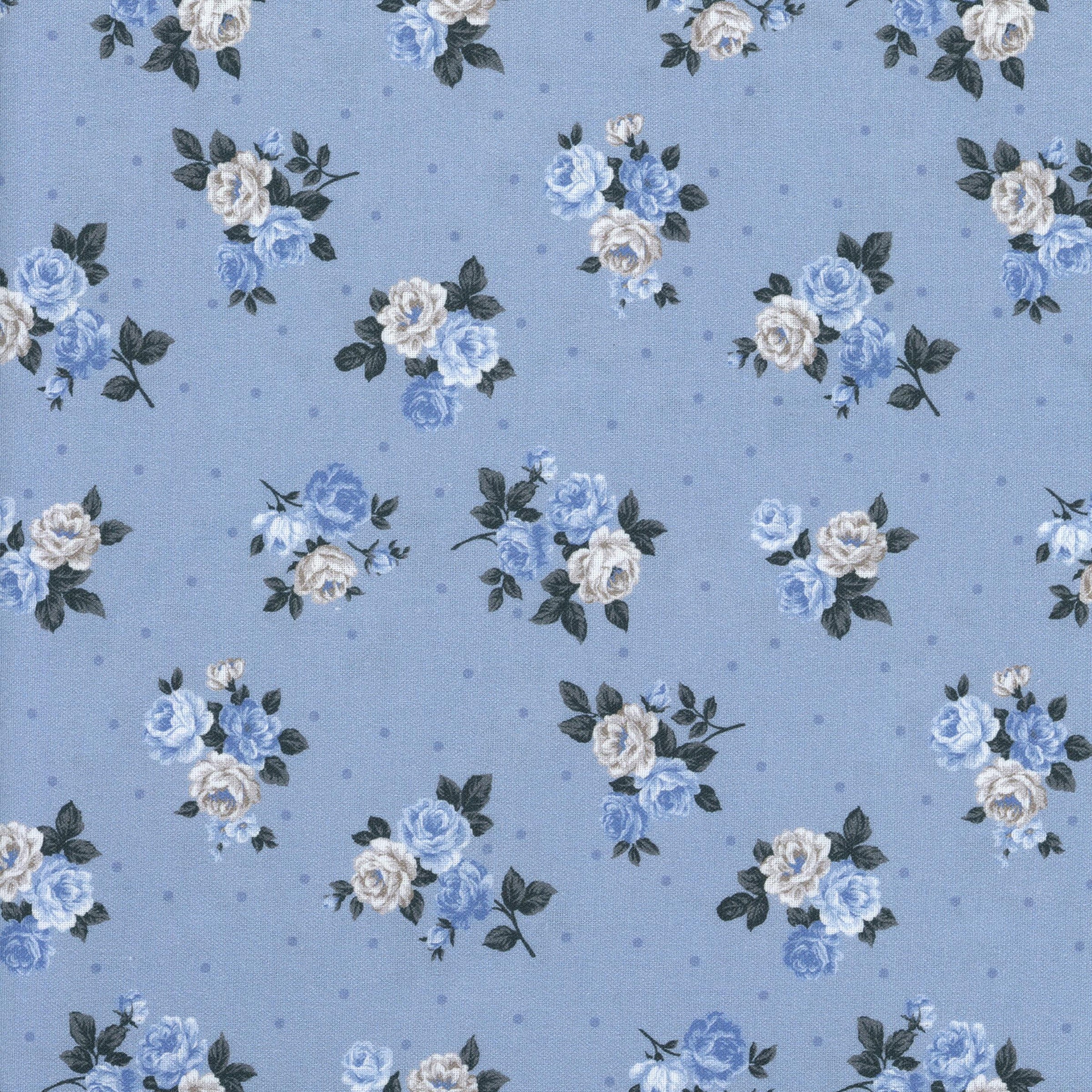 Stof Fabrics Liva-Rose - Patchwork and Quilting Fabric from Brown's Craft Shed (Tags: Fabric blue cottagecore cream Floral garden Liva-Rose Neutral pastel patterns plants roses Stof Fabrics vines )
