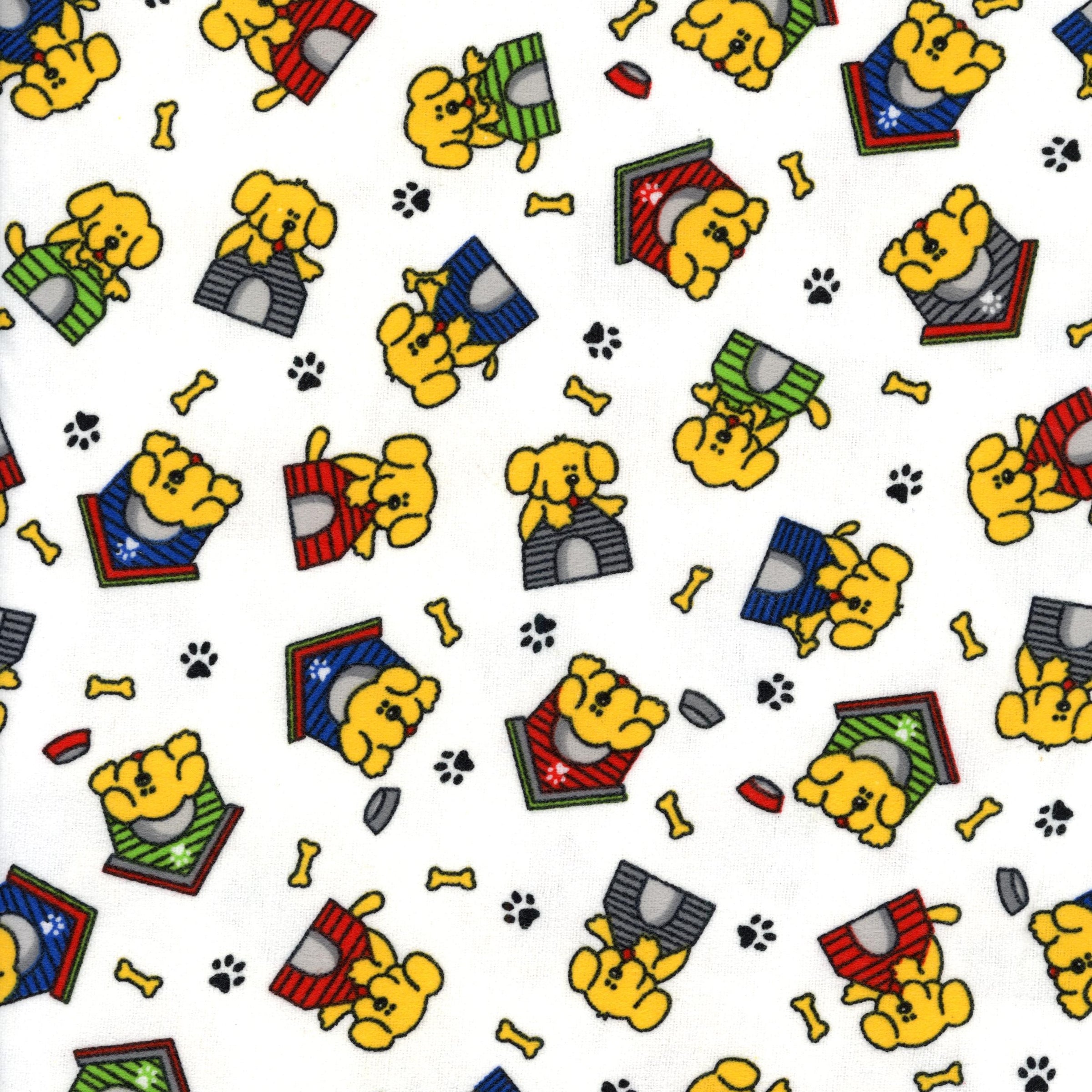 Sullivans Printed Flannelette - Patchwork and Quilting Fabric from Brown's Craft Shed (Tags: Fabric animal animals blue children dogs flannelette green novelty paw prints playful puppy red Sullivans white )
