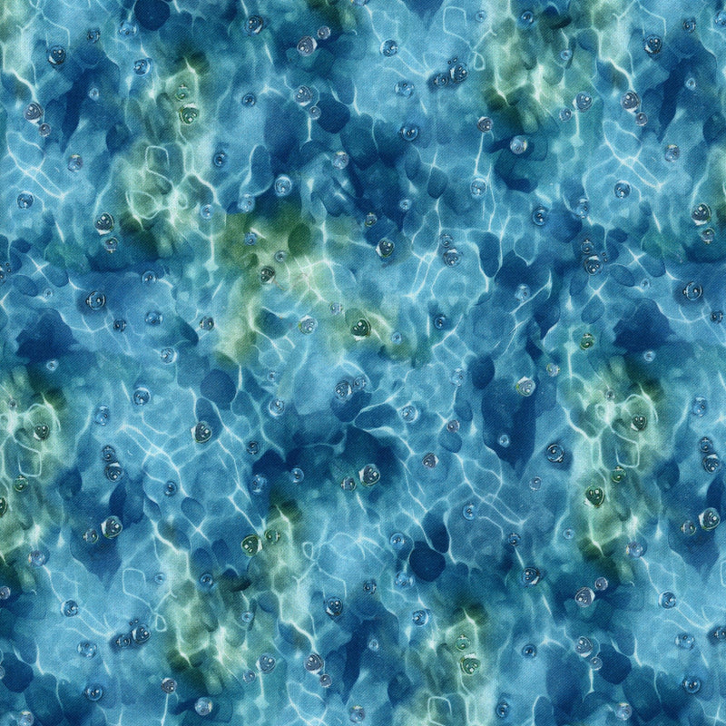 Devonstone Collection Koi Pond by Clint Eager for P&B Textiles - Patchwork and Quilting Fabric from Brown's Craft Shed (Tags: Fabric aquatic background blue bubbles Clint Eager green koi pond nature ocean P&B Textiles pond realistic specialty texture water )