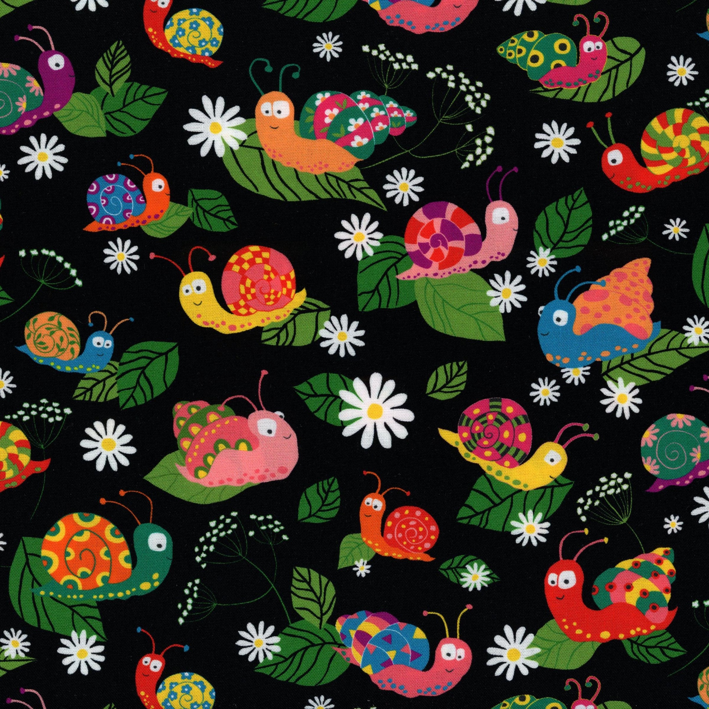 Nutex Speedy Snails - Patchwork and Quilting Fabric from Brown's Craft Shed (Tags: Fabric animals children Floral garden green multi nature novelty Nutex playful snails Speedy Snails whimsical )