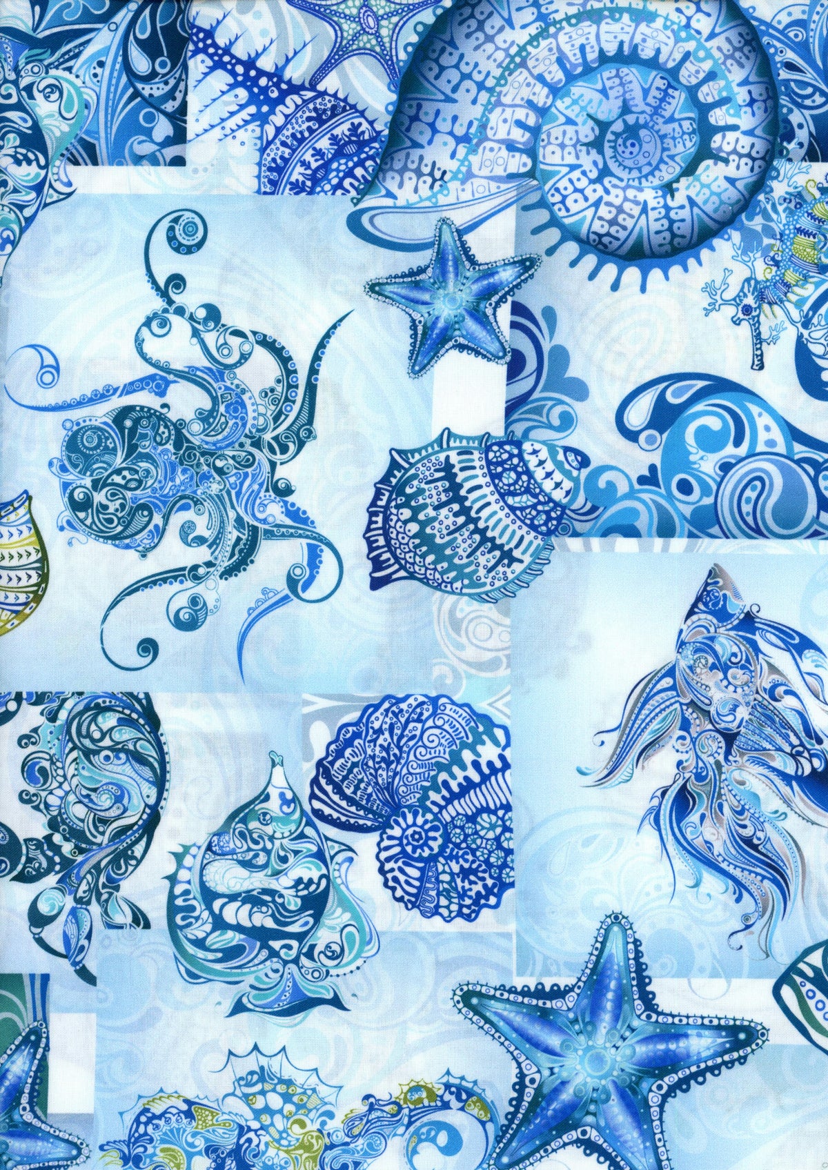 In The Beginning Wonders of the Ocean by ITB Studios - Blue - Patchwork and Quilting Fabric from Brown's Craft Shed (Tags: Fabric animals blue fish nature nautical novelty ocean octopus patterns sea shells starfish water whimsical wildlife )