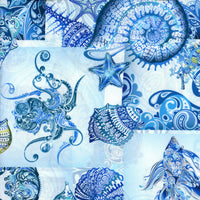In The Beginning Wonders of the Ocean by ITB Studios - Blue - Patchwork and Quilting Fabric from Brown's Craft Shed (Tags: Fabric animals blue fish nature nautical novelty ocean octopus patterns sea shells starfish water whimsical wildlife )