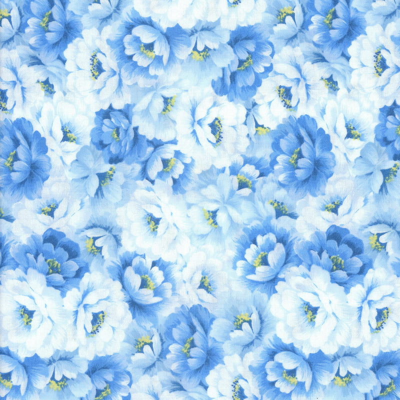 Fabri-Quilt Bristol Packed Roses Blue - Patchwork and Quilting Fabric from Brown's Craft Shed (Tags: Fabric blue Bristol Fabri-Quilt flowers garden nature packed floral romantic roses soft tones timeless vintage style white yellow accents )