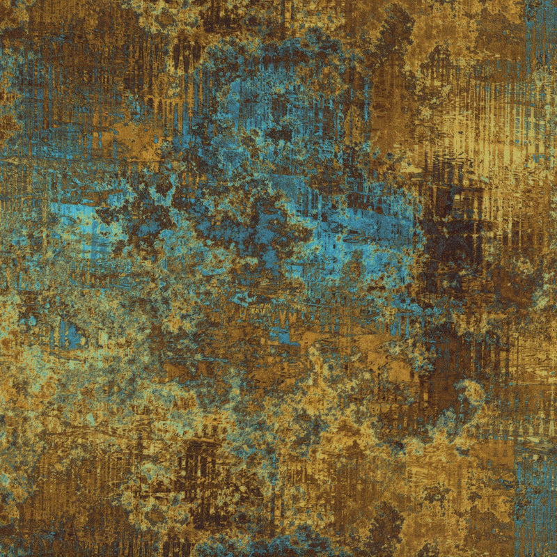 In The Beginning Fabrics - Steampunk Menagerie by Jason Yenter - Patchwork and Quilting Fabric from Brown's Craft Shed (Tags: Fabric blender blue Brown gold industrial Jason Yenter steampunk Steampunk Menagerie teal textured textures vintage )