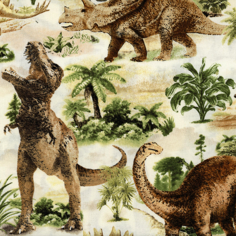 Timeless Treasures Fabrics - Dinosaurs - Patchwork and Quilting Fabric from Brown's Craft Shed (Tags: Fabric animal animals children cream dinosaur dinosaurs green jurassic nature novelty playful prehistoric reptile Timeless Treasures Fabrics )