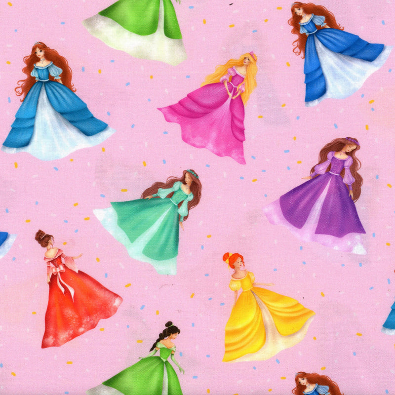 Nutex - Princess Dreams by Fiona Clarke - Patchwork and Quilting Fabric from Brown's Craft Shed (Tags: Fabric blue children fairytale Fiona Clarke green novelty Nutex pink playful princess purple red whimsical )