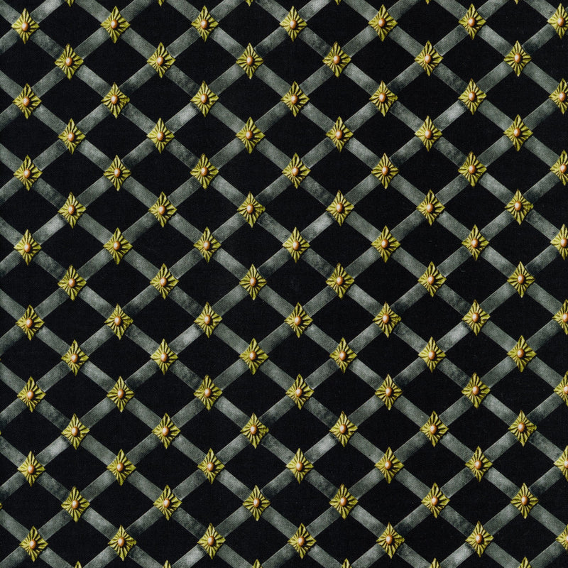 Blank Quilting Corporation - Full Steam Ahead (Black) - Patchwork and Quilting Fabric from Brown's Craft Shed (Tags: Fabric Black Blank diamond Full Steam Ahead Geometric gold lattice lines patterns Urban Essence )