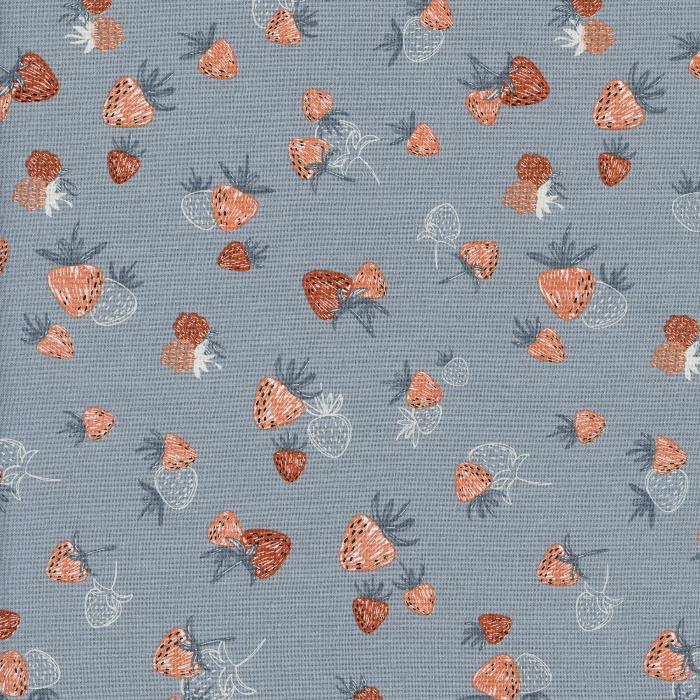 Moda Chirp by Elena Amo - Patchwork and Quilting Fabric from Brown's Craft Shed (Tags: Fabric berries Chirp coral cottagecore Elena Amo grey Moda Fabrics strawberries )