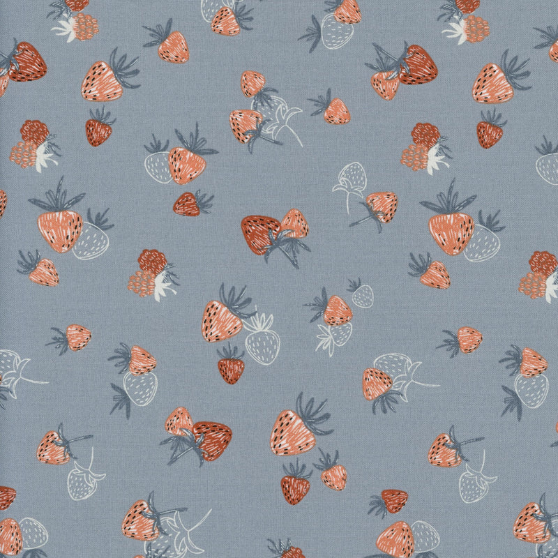 Moda Chirp by Elena Amo - Patchwork and Quilting Fabric from Brown's Craft Shed (Tags: Fabric berries Chirp coral cottagecore Elena Amo grey Moda Fabrics strawberries )