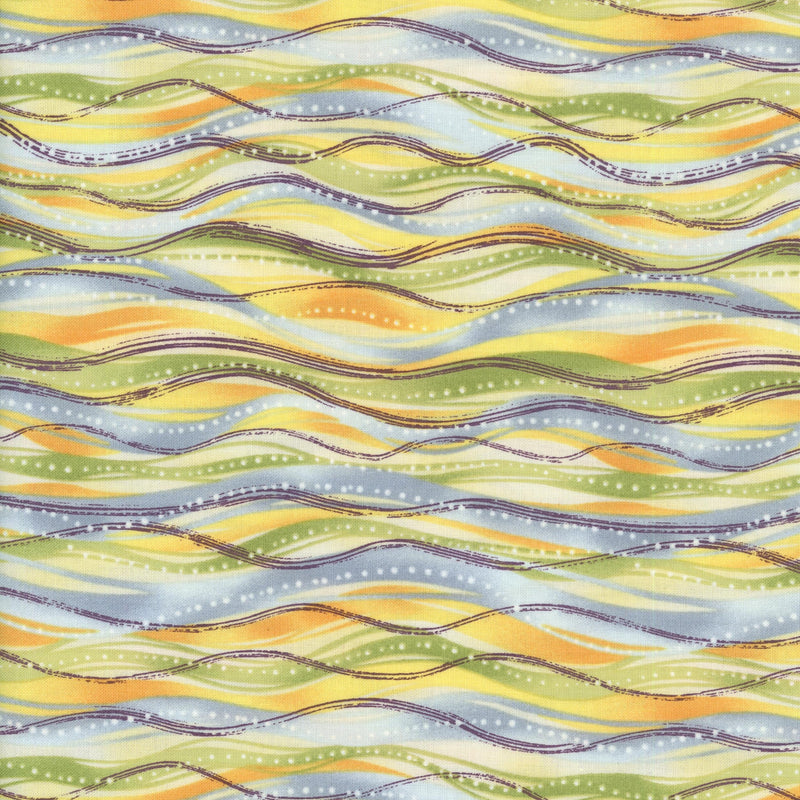 Fabri-Quilt Inc Botanical Society Wavy Stripe - Patchwork and Quilting Fabric from Brown's Craft Shed (Tags: Fabric blue green multi nature orange patchwork playful quilting Stripes water )