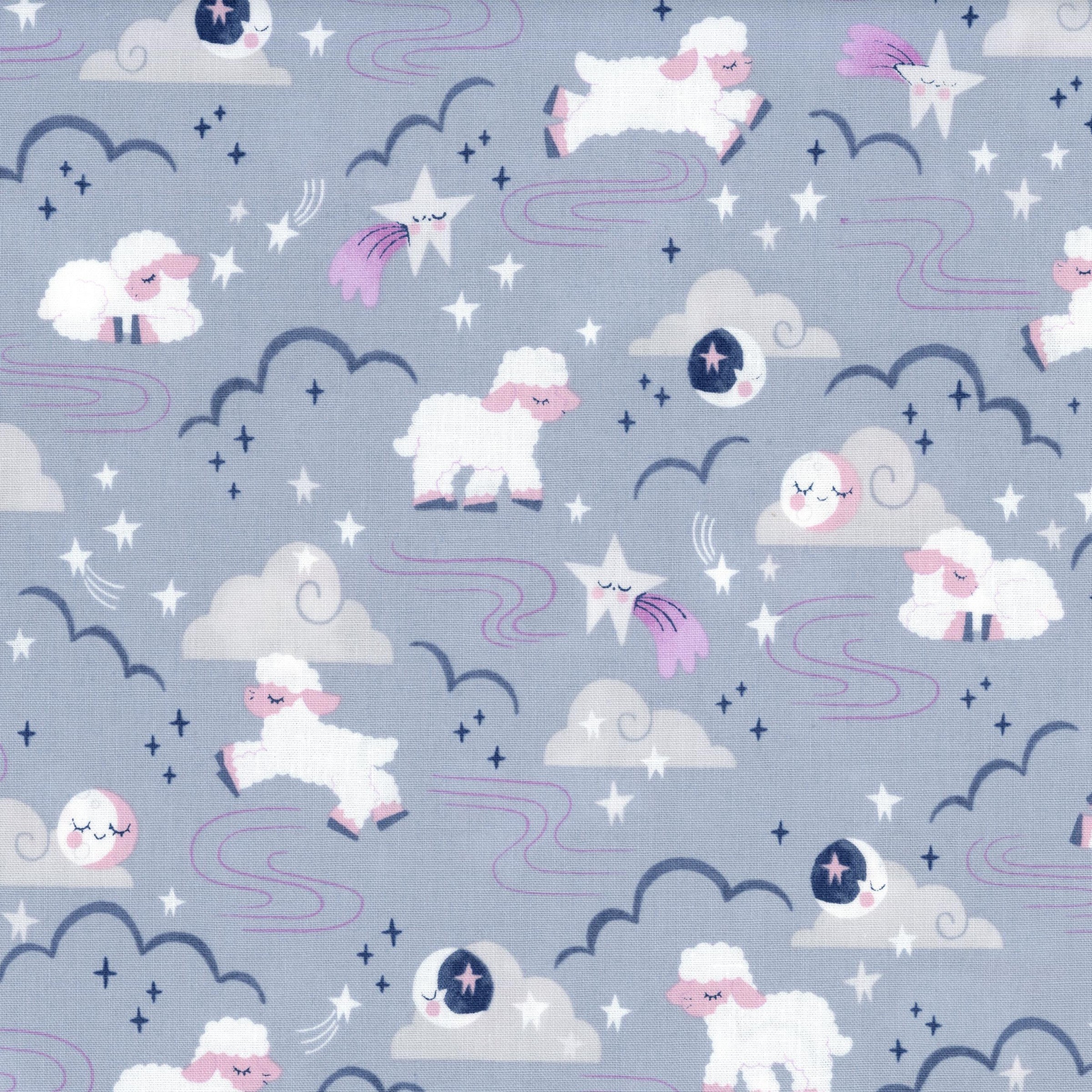Riley Blake Designs - Twinkle Little Star by Natalia Juan Abello - Patchwork and Quilting Fabric from Brown's Craft Shed (Tags: Fabric blue children clouds lamb moon Natalia Juan Abello nursery pastel pink Riley Blake Designs sheep Twinkle Little Star whimsical white )